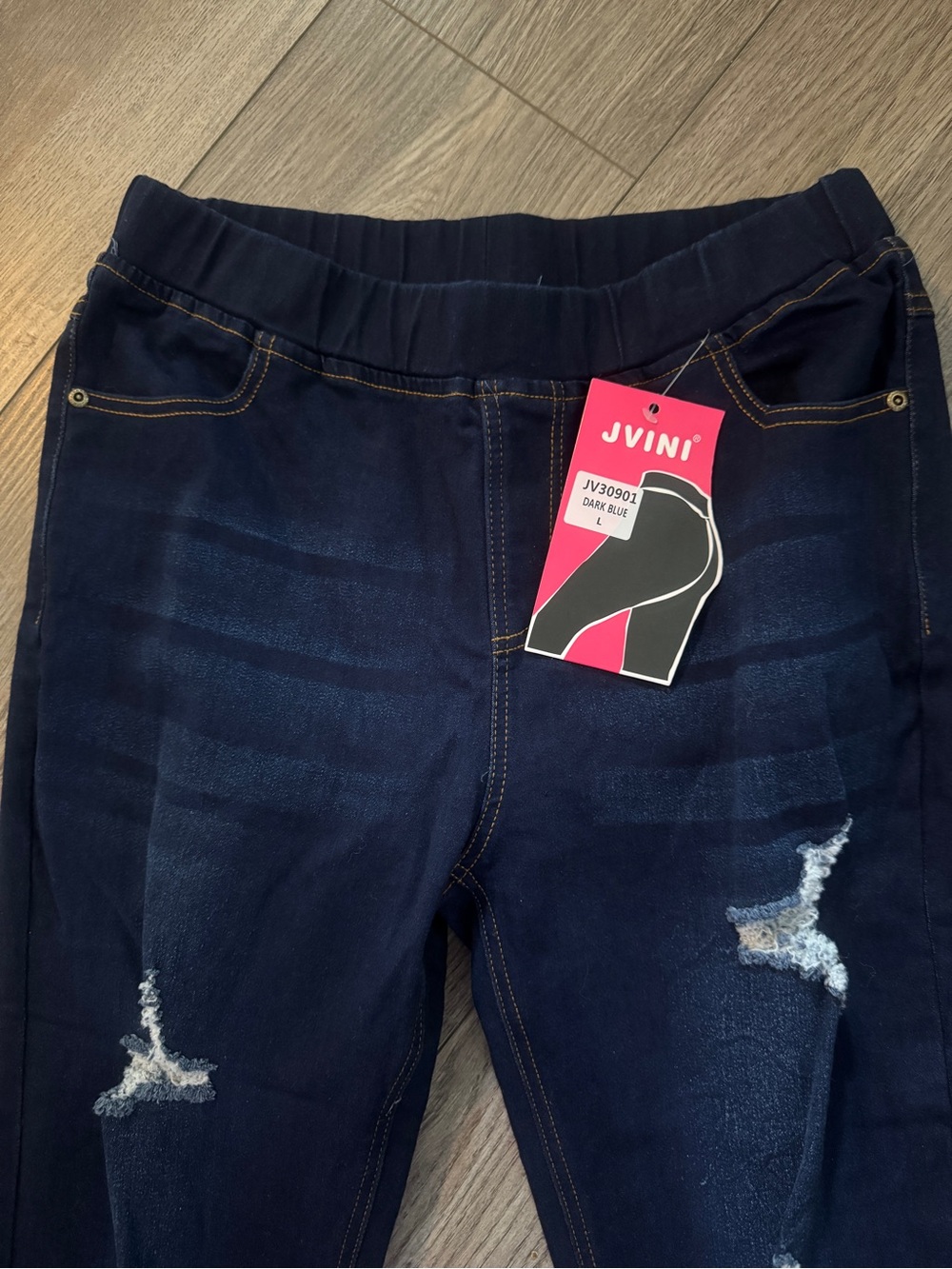 JVN Dark Indigo Distressed Pull-On Jeggings - Picture 1 of 9